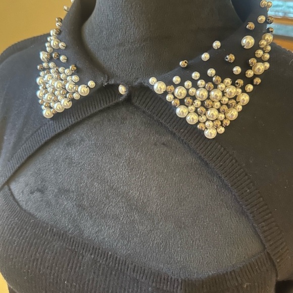 Belldini Black Cutout Sweater with Pearl Collar - Picture 5 of 5